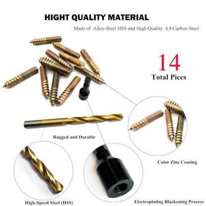 12Pack 3/8-16 x2Inch Hanger Bolts with Alloy-Steel Driver HSS Twist Drill Double Headed Bolts 3/8 Wood Dowel Screw Self-Tapping Hanger Bolts for Furniture
