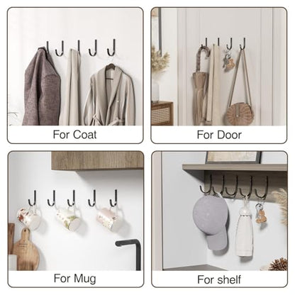 22LB Wall Hooks for Hanging Towel/Coat, Black 5 Pack - color: Black, size: 5 Pack