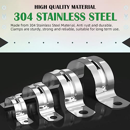 Keadic 50Pcs M32 Metric Two Hole Strap U Bracket Tube Strap Tension Clips 304 Stainless Steel Heavy Duty Rigid Pipe Strap Clamp, for Pipe Fixing on Various Surfaces - size: 1-1/4"-50pcs