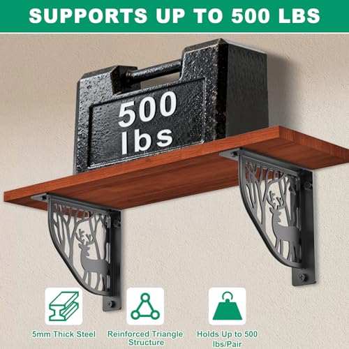 SELEWARE Heavy Duty Shelf Brackets 8" Decorative L Brackets, Sika Deer 2Pcs - style: Sika Deer-2 pack