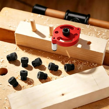 Dowel Drill Guide, Adjustable Self Centering Doweling Jig Kit with 2/3/4/5/6/7/8/9/10 mm Drill Bushes & 6/8/10 mm Doweling Jig for Woodworking Straight Holes