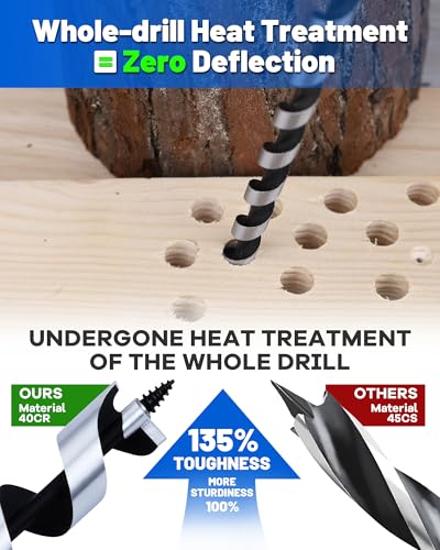12" Auger Drill Bit Set for Wood, 6Pcs 1/4" - 7/8" Bit Size Long Tree Stump Drill Bits, Self-Feed Screw Tip Bits for Fast Boring in Hardwood & Softwood, Plastic, Drywall Composite Materials