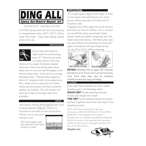 Ding All Standard Epoxy Resin Ding Repair Kit - 3 oz Complete Fiberglass/Resin Repair kit