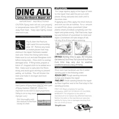 Ding All Standard Epoxy Resin Ding Repair Kit - 3 oz Complete Fiberglass/Resin Repair kit