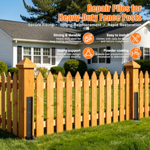 8 Pcs Fence Post Repair Kit, 4×4/6x6 Fence Post Support, Heavy Duty Post Anchor Ground Spike for Fixing Tilted or Broken Wooden Fencing Posts - size: 8 PCS