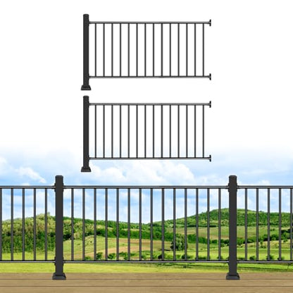 Horizontal Deck Railing Aluminum,42in H x 6ft W,Black,2Post & 2Panel - size: 42in.H x 12ft.W