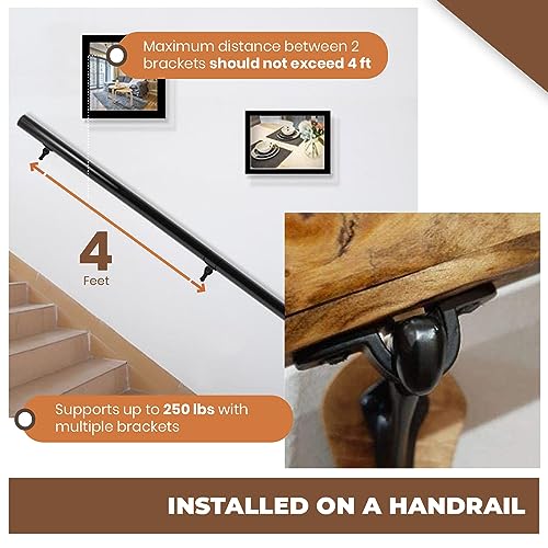 A29 Heavy Duty Cast Iron Handrail Brackets, Black Powder Coat, Set of 4