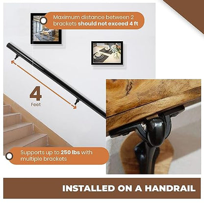 A29 Heavy Duty Cast Iron Handrail Brackets, Black Powder Coat, Set of 4