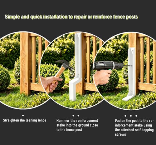 Fence Post Repair Kit, Heavy-Duty Fence Stabilizer, White, 2-Pack - color: White 2 pack