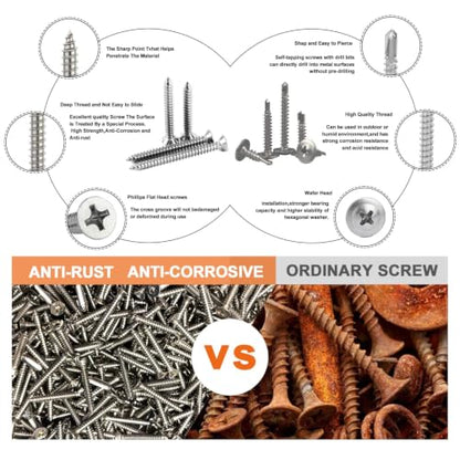 273Pcs Stainless Wood Screws Assortment, 304 Flat & 410 Self Tapping - size: Assortment Kit (273pcs)