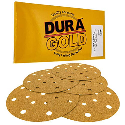 Dura-Gold 6" Gold Sanding Discs, 60 Grit, Box of 50, Hook & Loop, 17 Hole - size: 60-Grit
