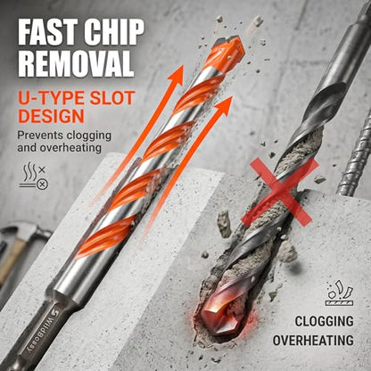 Concrete Carbide Drill Bits, Hex Shank Masonry Drill Bit,5/32"-1/2"(10PCS) - size: 5/32"-1/2"