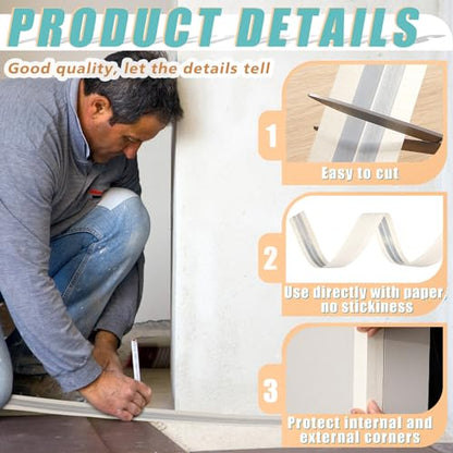 Pangda 200 Feet by 2 Inch Reinforced Corner Drywall Tape Inside Metal Outside Corner Drywall Tape with Metal No Adhesive Side for Wall Crack Repair Tool - size: 200 Feet by 2 Inch