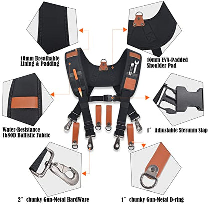 WELKINLAND Heavy-Duty Leather Tool Belt Suspenders, Carpenter Suspenders