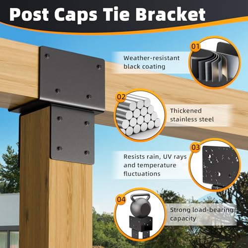 6x6 Post Brackets 2 Pack, Stainless Steel Post to Beam Connector - color: 1 Pcs-Black, size: 6"x6"(Actual 5.5"x5.5")