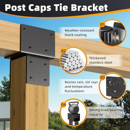 6x6 Post Brackets 2 Pack, Stainless Steel Post to Beam Connector - color: 1 Pcs-Black, size: 6"x6"(Actual 5.5"x5.5")