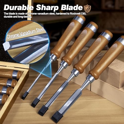 10Pcs CR-V60 Steel Wood Chisel Set with Sharpening Kit & Wooden Storage Box