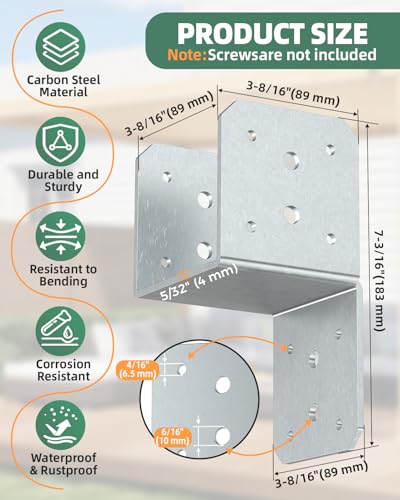 Heavy Duty Angle Brackets for 4x4，4x6 Post, Galvanized 8-Pack - color: Galvanized-8PCS