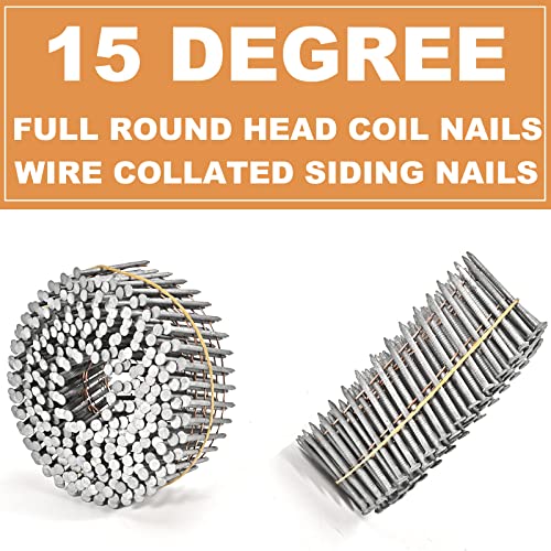 3600 Count Siding Nails, 15-Degree 1-1/2 Inch *.092 Wire Collated Coil Ring Shank Nails, Full Round Head Hot-Dipped Galvanized Siding Nailer - size: 1-1/2 Inch