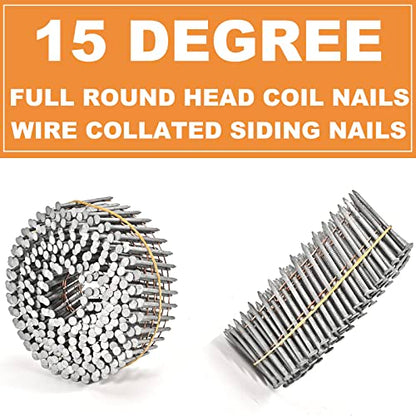 3600 Count Siding Nails, 15-Degree 1-1/2 Inch *.092 Wire Collated Coil Ring Shank Nails, Full Round Head Hot-Dipped Galvanized Siding Nailer - size: 1-1/2 Inch