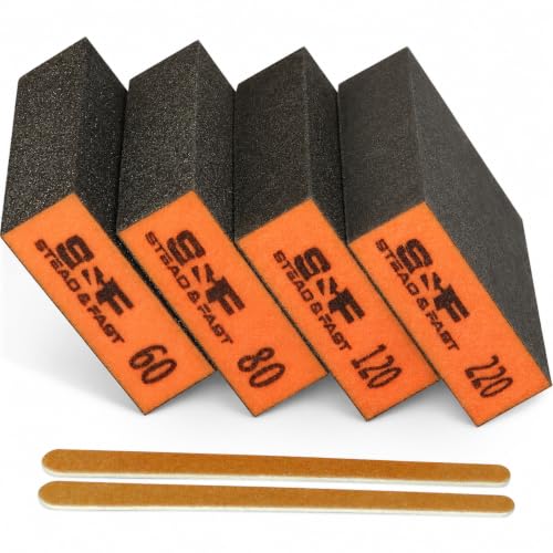 S&F STEAD & FAST Sanding Sponge 60 80 120 220 Grit 4 Pcs with 2 Emery Board