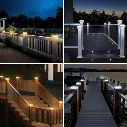 T-SUN Solar Post Cap Lights 12 Pack, 2 Modes Fence Post Solar Lights White - color: White-Warm & Cool White, size: 12 Pack