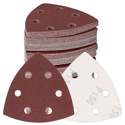 120 Pcs Triangle Sanding Pads, 150 Grits Detail Sander Sandpaper Hook and Loop Sanding Sheet,3.54"(90mm) Triangular Sandpaper for 3.5" Oscillating Multi Tool - size: 150 Grit, style: Hole
