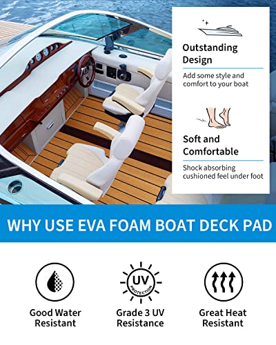 OCEANBROAD Boat Flooring 96''x16.8''/28.8''/36''/45.6'' - color: Brown with Black Seam Lines, size: 96''L x 45.6''W(2pack-60.8sqft)