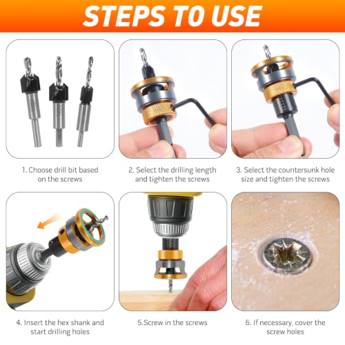 Countersink Drill Bit Set with Low Friction Depth Stop - color: yellow