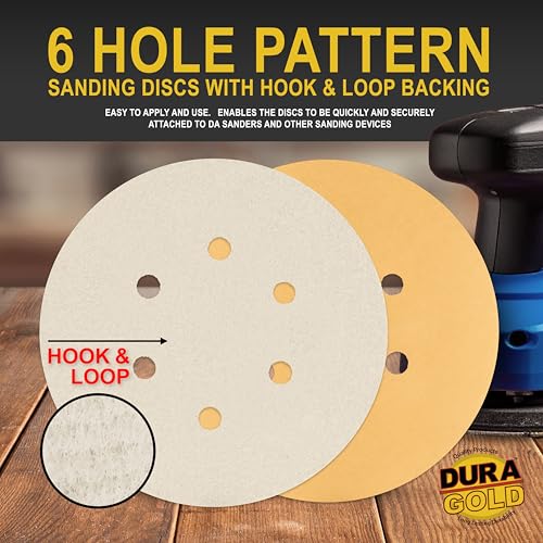 Dura-Gold 6" Gold Sanding Discs, 2000 Grit, Box of 24, 6 Hole Pattern H & L - size: 2000-Grit
