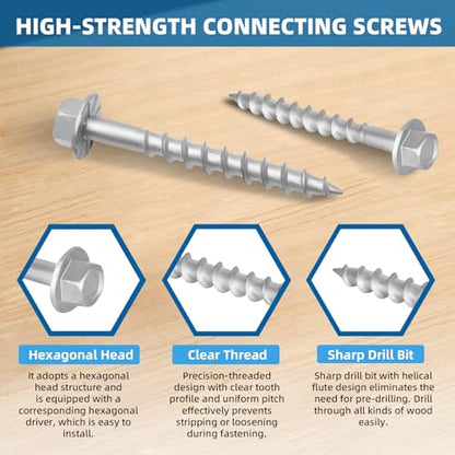 Upgrade #9 x 1-1/2" Joist Hanger Screws 500 PCS, 1/4" Hex Head & 0.370"-Dia
