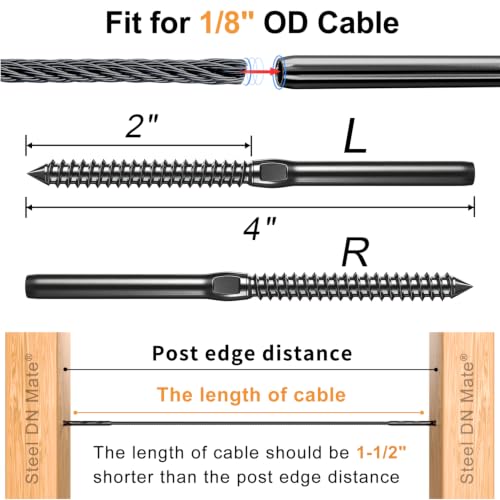 DN Mate Black Cable Railing Kit Swage Lag Screws 100Pack for 1/8" Cable - color: Black