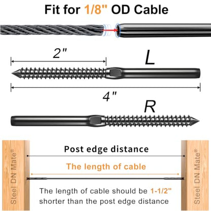 DN Mate Black Cable Railing Kit Swage Lag Screws 100Pack for 1/8" Cable - color: Black