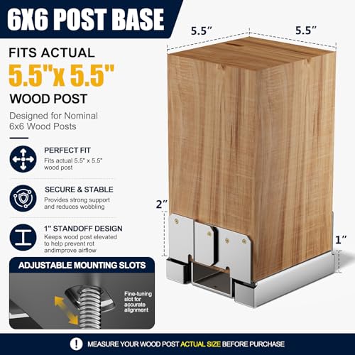 6x6 Post Base for Concrete, Heavy Duty Galvanized Steel Bracket, 6 Pack - color: 6X6 - 6Pcs