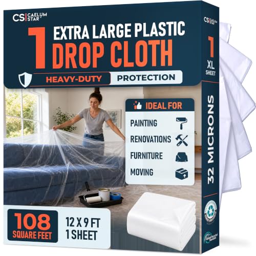 CS 1 Pack Clear Plastic Drop Cloth for Painting & Decorating, 12x9Ft Each - size: 1 PK - 1.2 mil