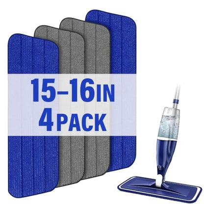 16.5" Microfiber Mop Pads Refills, 4 Pack Reusable Replacement Heads - color: 16"bluegrey*4