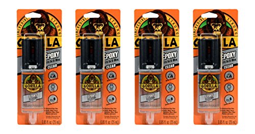 Gorilla 2 Part Epoxy, Clear Epoxy, 0.85 Ounce Syringe - 5 Minute Set, Incredibly Strong Bonding (Pack of 4) - size: 4 - Pack