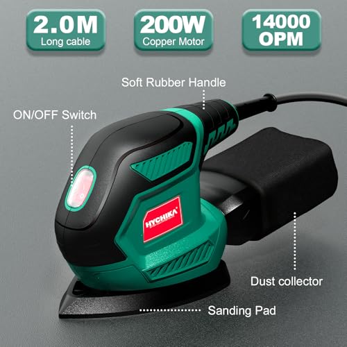 HYCHIKA Detail Sander, 14,000 OPM Compact Electric Sander Tool with 12 Pcs Sandpapers,Efficiency Dust Collection System,Suitable for Tight Spaces Sanding,Polishing,Removing Paint in Home Decoration - style: Sander