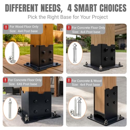 4x4 Post Base for Concrete & Wood Deck, 2 Pcs, 304 Stainless Steel