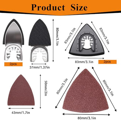 114Pcs Oscillating Tool Sanding Pads Kit 2Pcs Triangle Sanding Pads and 2Pcs Finger Sanding Pad 110Pcs Sandpaper Grit(60-240)Fit for Finishing Wood Plaster Metal Leather Compatible with Multiple Tools