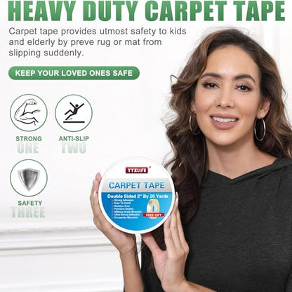 YYXLIFE Double Sided Carpet Tape for Area Rugs, Hardwood Floors, 2" x20YD - size: 2Inch x 20 Yards