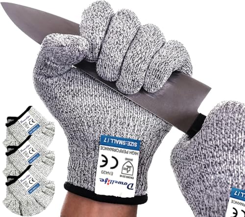Dowellife Cut Resistant Gloves Food Grade Level 5 Protection, Safety Kitchen Cuts Gloves for Oyster Shucking, Fish Fillet Processing, Mandolin Slicing, Meat Cutting and Wood Carving. (Large-3 Pairs) - size: Large (Pack of 3), style: Original