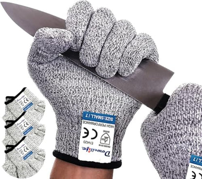 Dowellife Cut Resistant Gloves Food Grade Level 5 Protection, Safety Kitchen Cuts Gloves for Oyster Shucking, Fish Fillet Processing, Mandolin Slicing, Meat Cutting and Wood Carving. (Large-3 Pairs) - size: Large (Pack of 3), style: Original