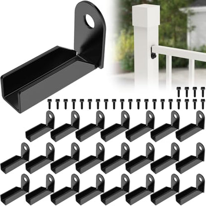 24 Pack Black Carbon Steel Fence Mounting Brackets for 1" x 1" Square Rails - size: 24 Pieces