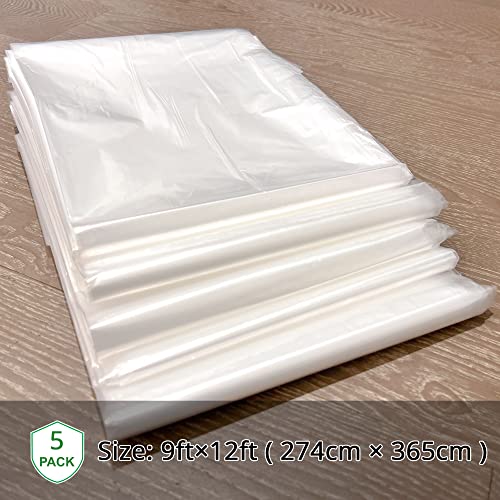 5-Pack Plastic Drop Cloth Sheet 9x12 Ft, 1 Mil Thick Clear Painting Tarps - size: 5 Pack, 9'x12'