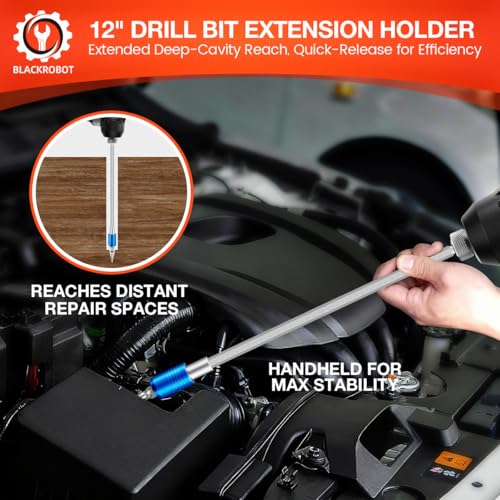 BLACKROBOT 8-Piece Drill Bit Extension Set, Magnetic Quick Change Impact Bit Holder in 2.5", 4", 6", 12" Sizes, for 1/4" Hex Drives, CR-V Steel, Ideal for Screwdriver Bits, Nuts, Drills - size: 8-Piece