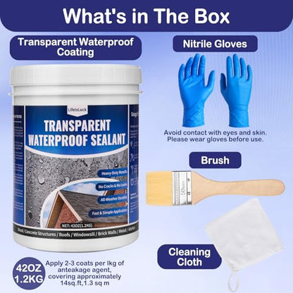 42OZ Transparent Waterproof Coating with Brush Invisible Waterproof Sealant