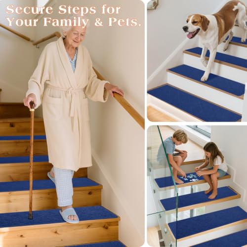 Stair Treads for Wooden Steps 15 PCS, Non Slip Stair Rugs Blue - color: Blue