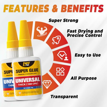 Super Glue Thin and Thick Liquid CA Glue Clear 60g, All Purpose Superglue - size: 2oz, style: Thin/Thick