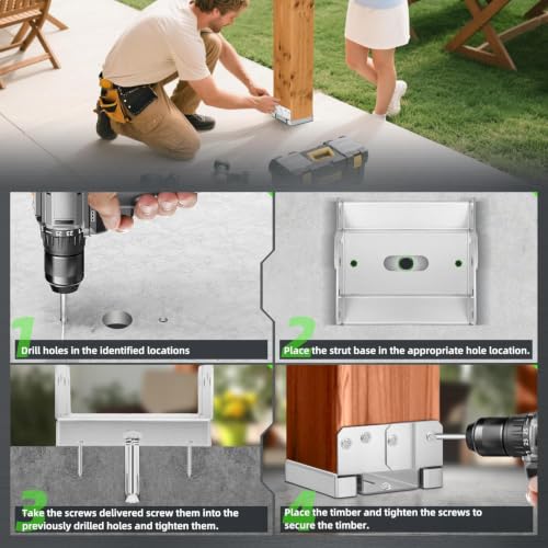 10 PCS 6x6 Post Base for Concrete, Adjustable Aluminum-zinc Plated Steel Deck Post Anchor Base for 5.5x5.5 Wood, Post Base Holder with 1" Standoff for Deck Gazebo Pergola Porch（Includes Screws